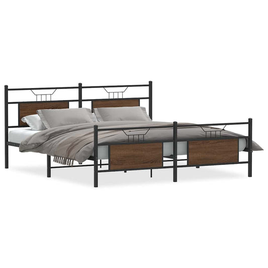 vidaXL Metal Bed Frame without Mattress Brown Oak 180x200 cm