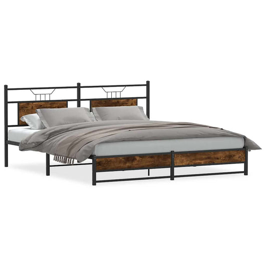 vidaXL Metal Bed Frame without Mattress Smoked Oak 183x213 cm