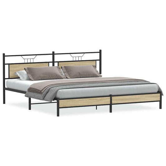 vidaXL Metal Bed Frame without Mattress Sonoma Oak 200x200 cm