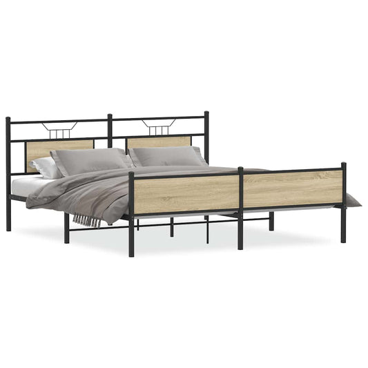 vidaXL Metal Bed Frame without Mattress Sonoma Oak 180x200 cm