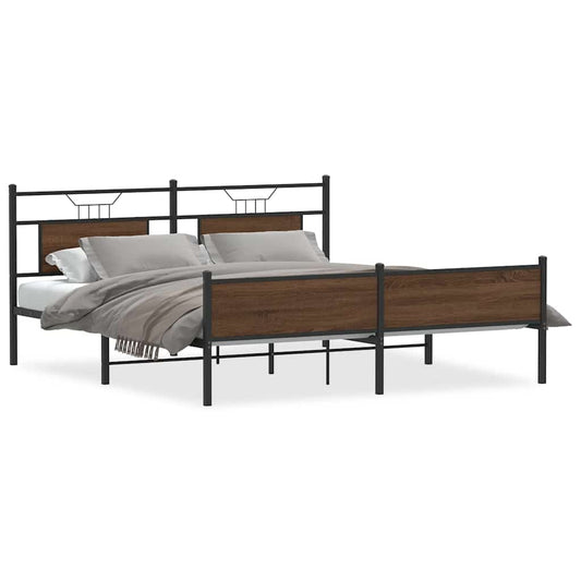 vidaXL Metal Bed Frame without Mattress Brown Oak 180x200 cm