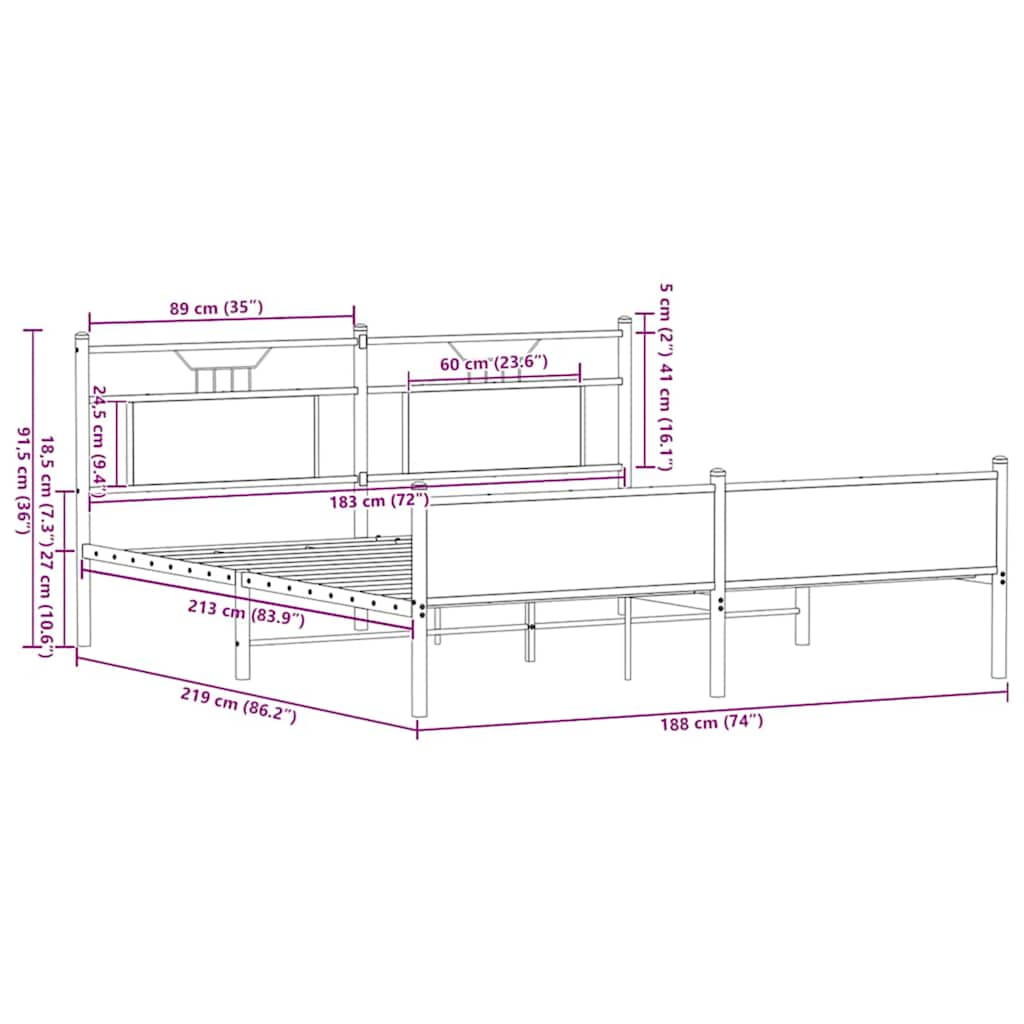 vidaXL Metal Bed Frame without Mattress Brown Oak 183x213 cm