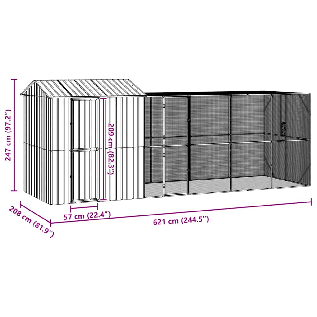 vidaXL Bird Cage Anthracite 621 x 208 x 247 cm Galvanised Steel