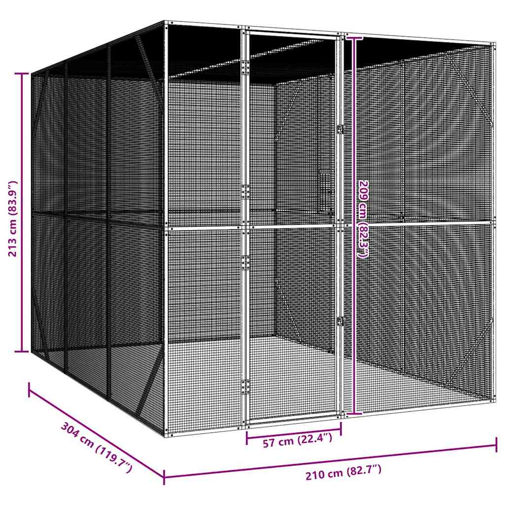 vidaXL Bird Cage Anthracite 210 x 304 x 213 cm Galvanised Steel