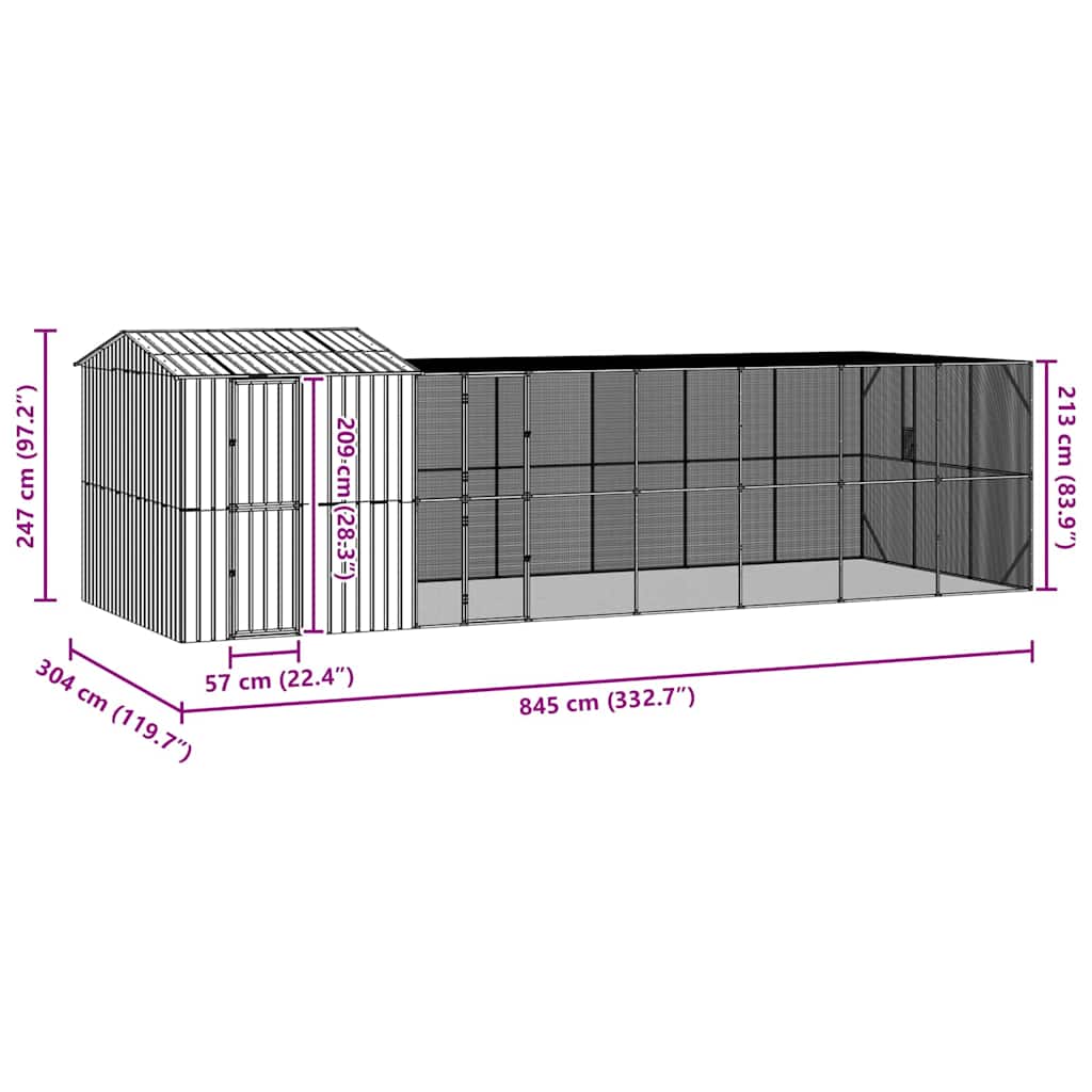 vidaXL Bird Cage Anthracite 845 x 304 x 247 cm Galvanised Steel