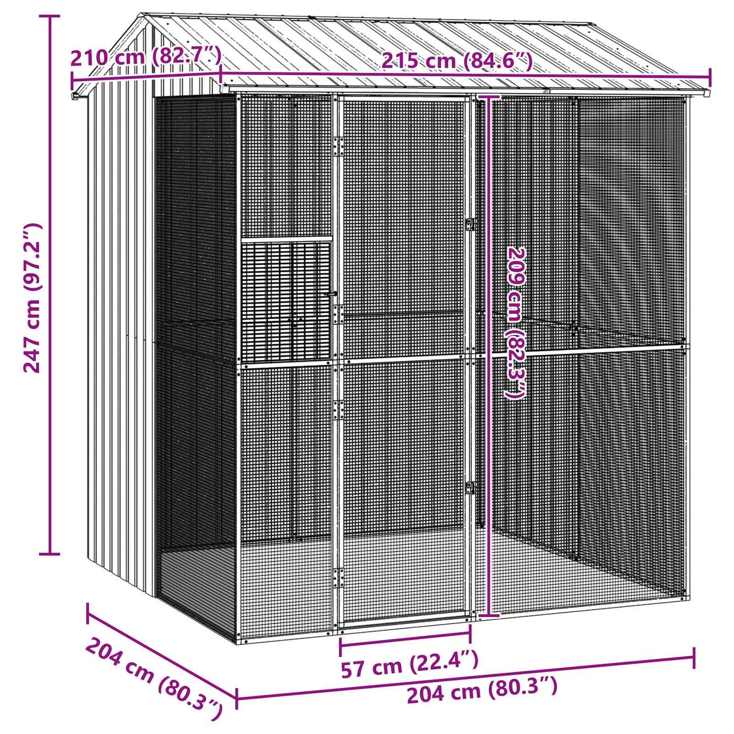 vidaXL Bird Cage Anthracite 215 x 210 x 247 cm Galvanised Steel