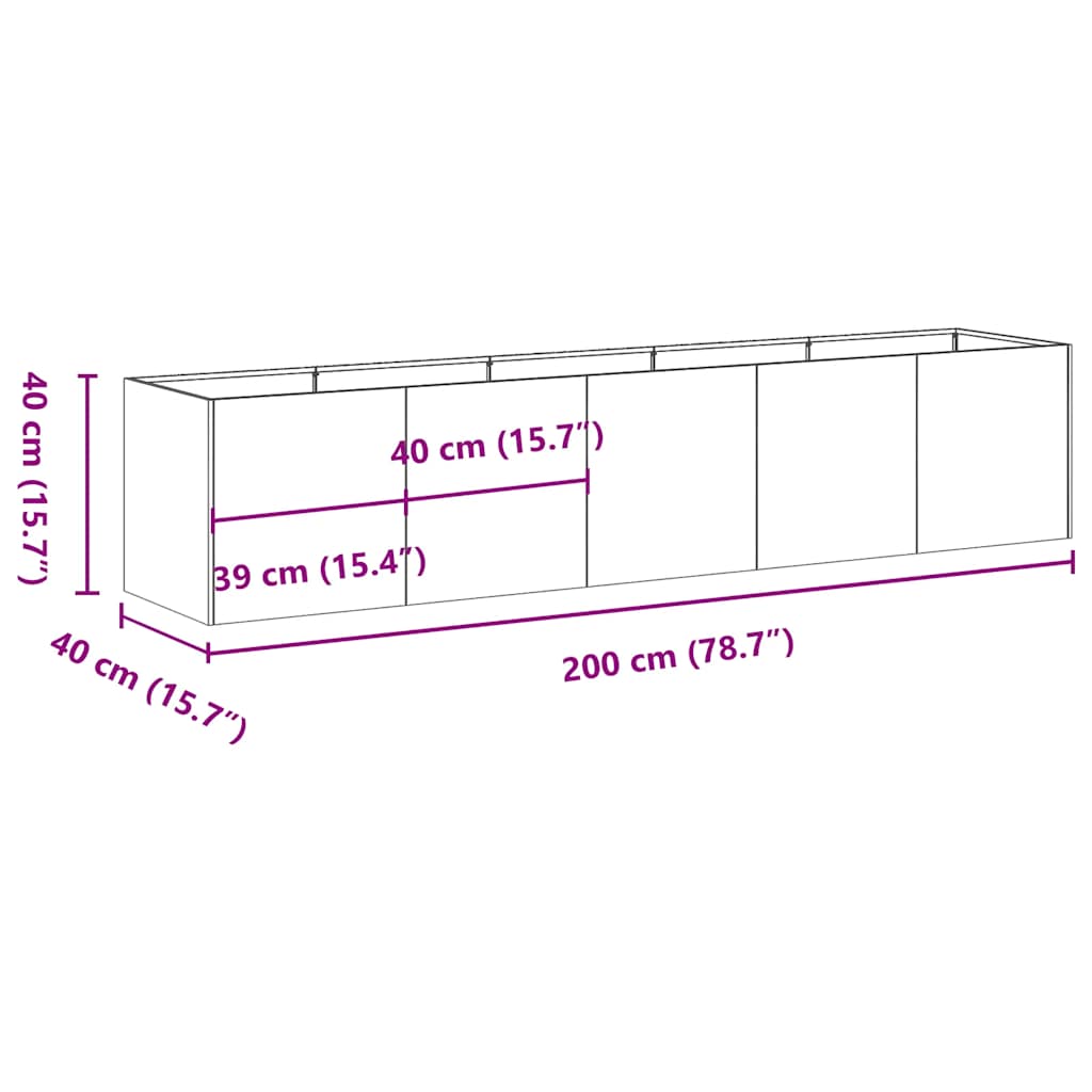 vidaXL Planter Anthracite 200x40x40 cm Cold-rolled Steel