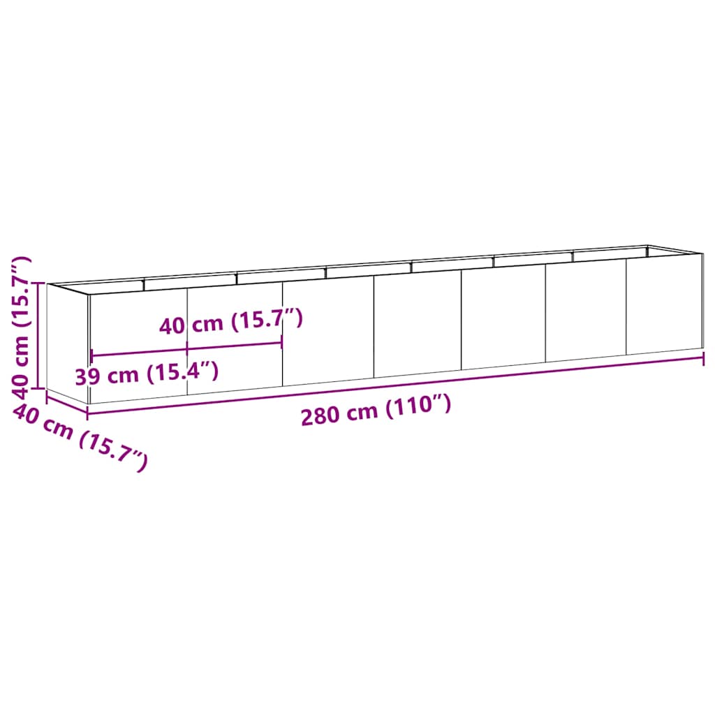 vidaXL Planter Black 280x40x40 cm Cold-rolled Steel