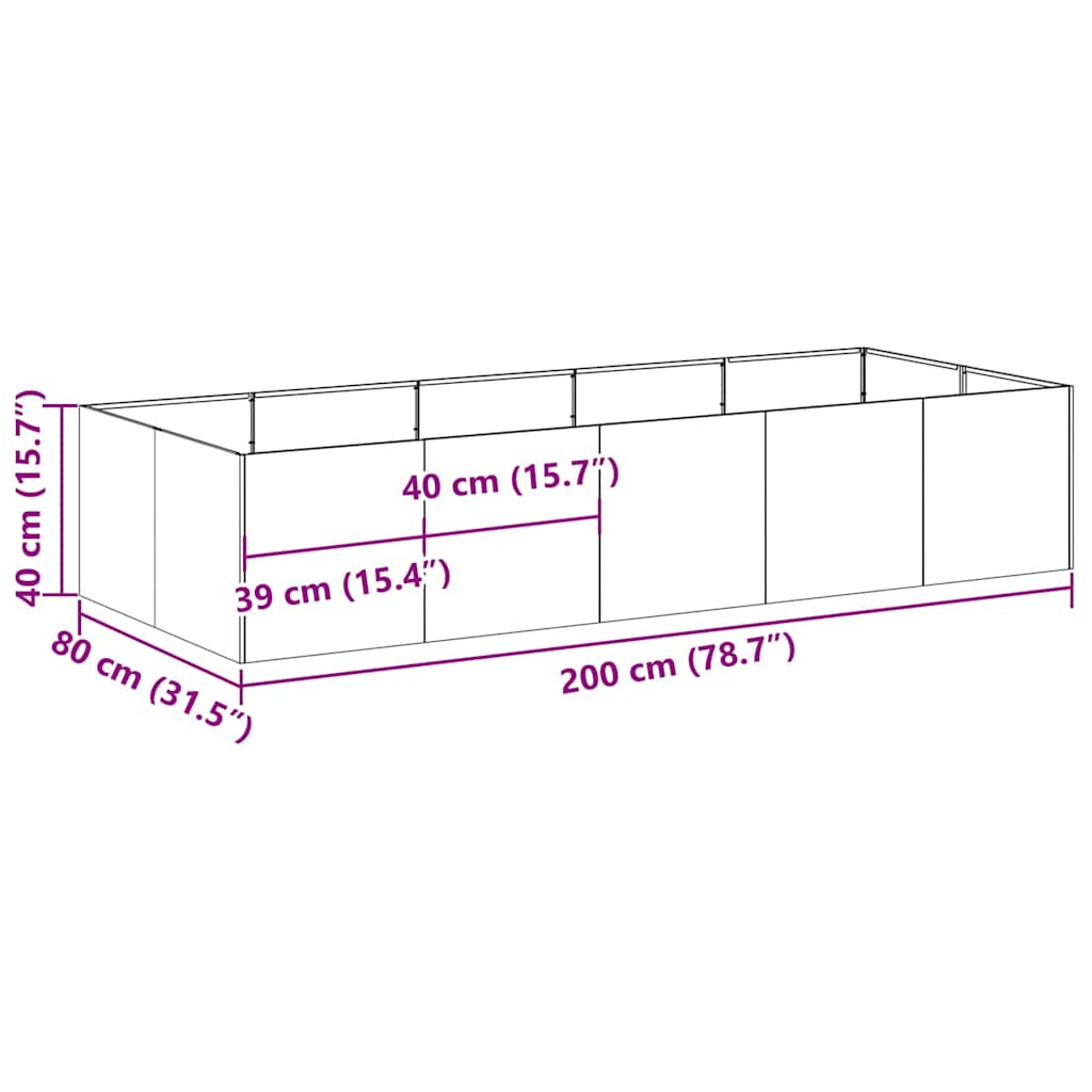 vidaXL Planter 200x80x40 cm Stainless Steel