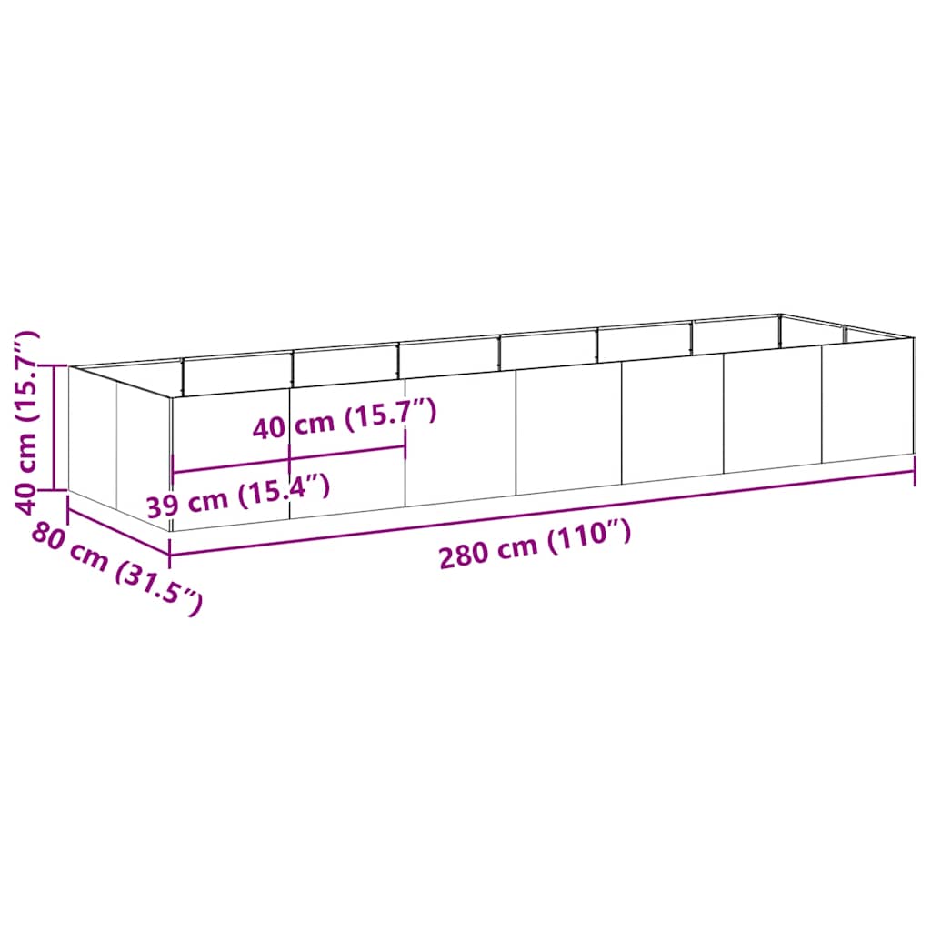 vidaXL Planter Black 280x80x40 cm Steel
