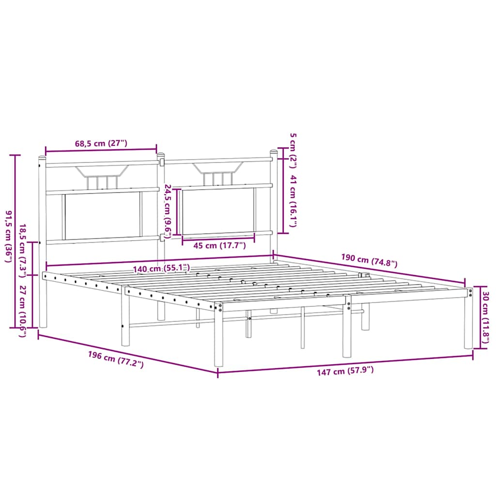 vidaXL Bed Frame without Mattress Smoked Oak 140x190 cm Engineered Wood