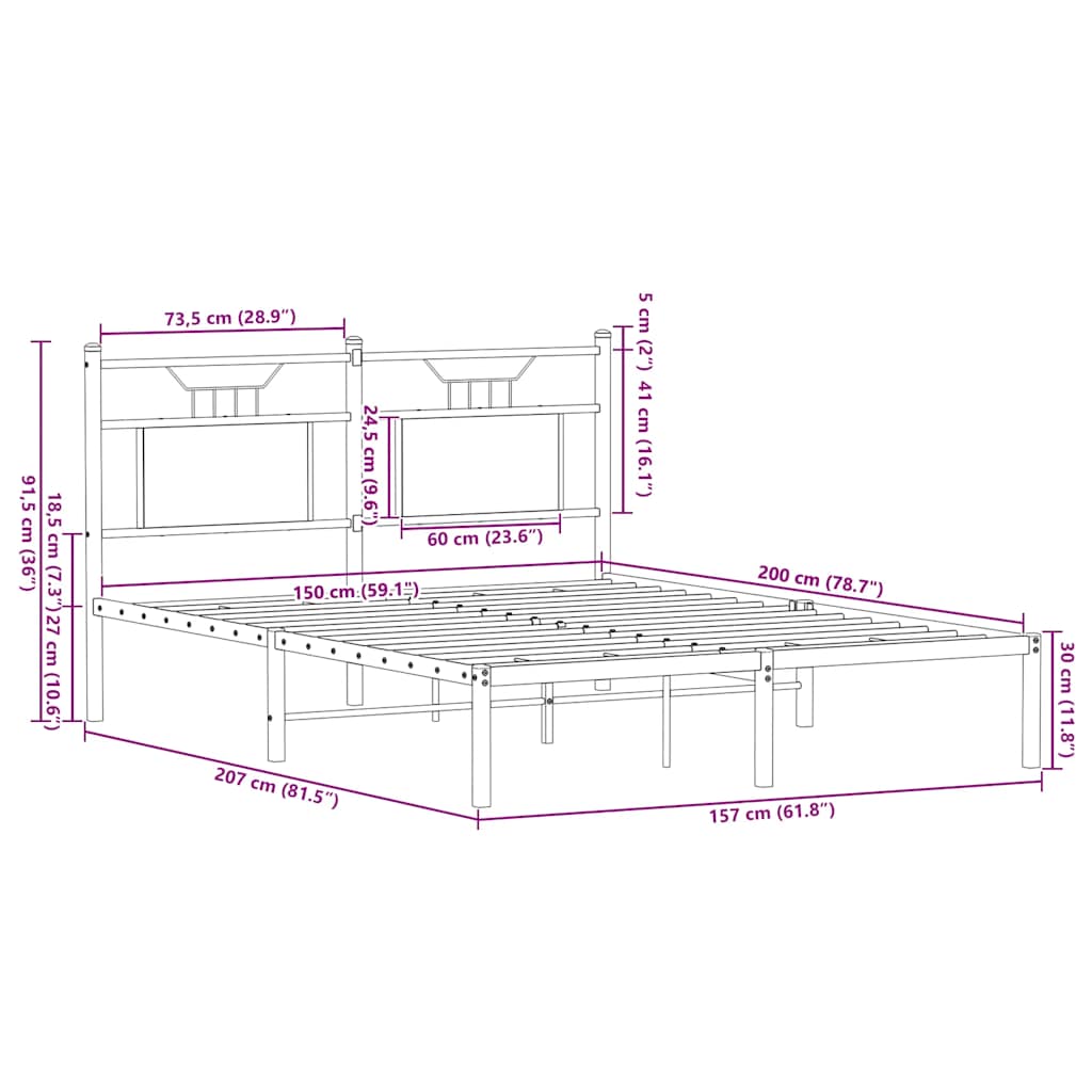 vidaXL Bed Frame without Mattress Smoked Oak 150x200 cm King Size Engineered Wood