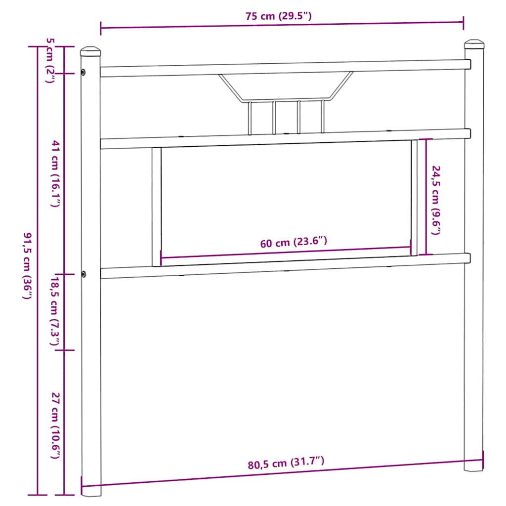 vidaXL Replace Headboard Smoked Oak 75 cm Engineered Wood and Steel