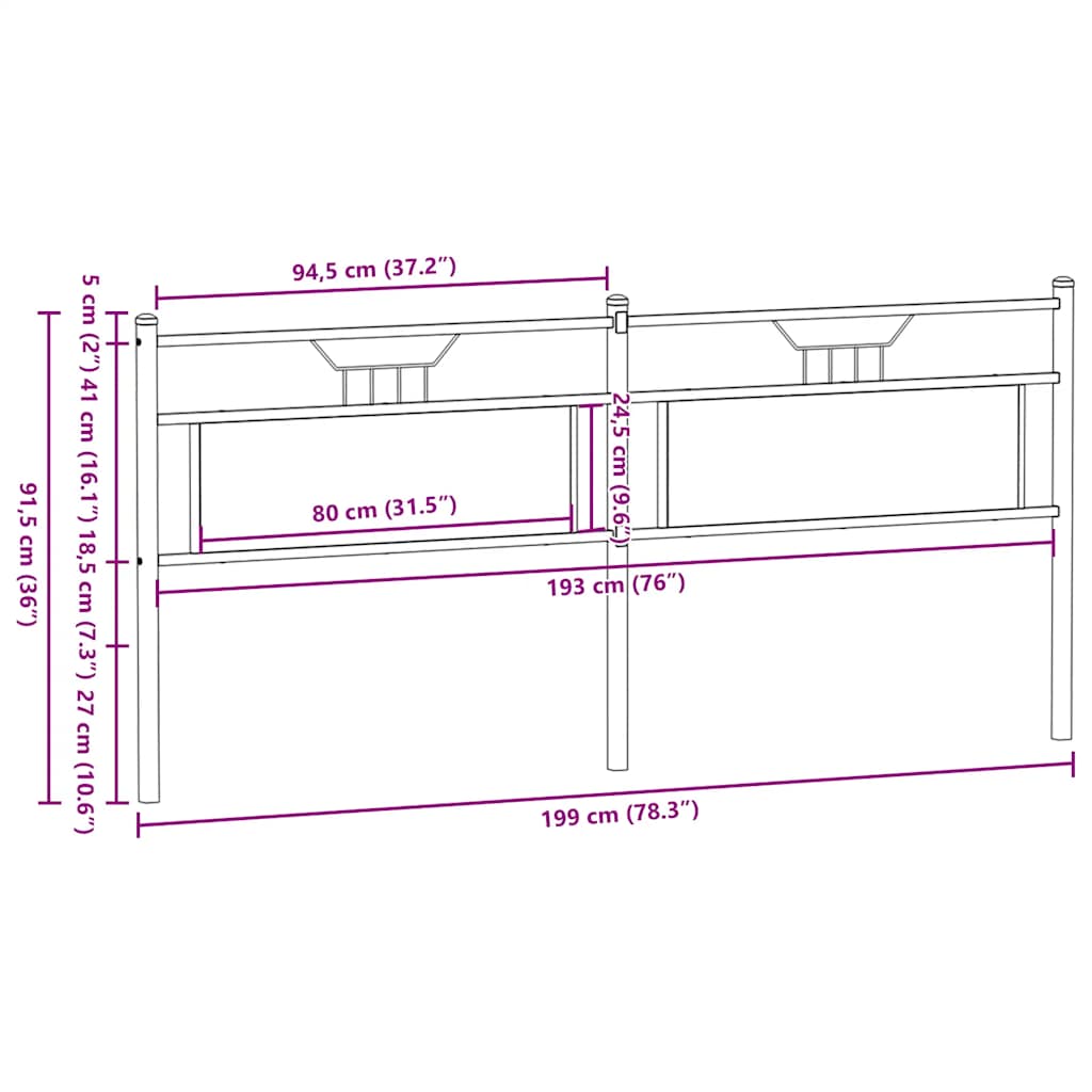 vidaXL Replace Headboard Smoked Oak 193 cm Engineered Wood and Steel