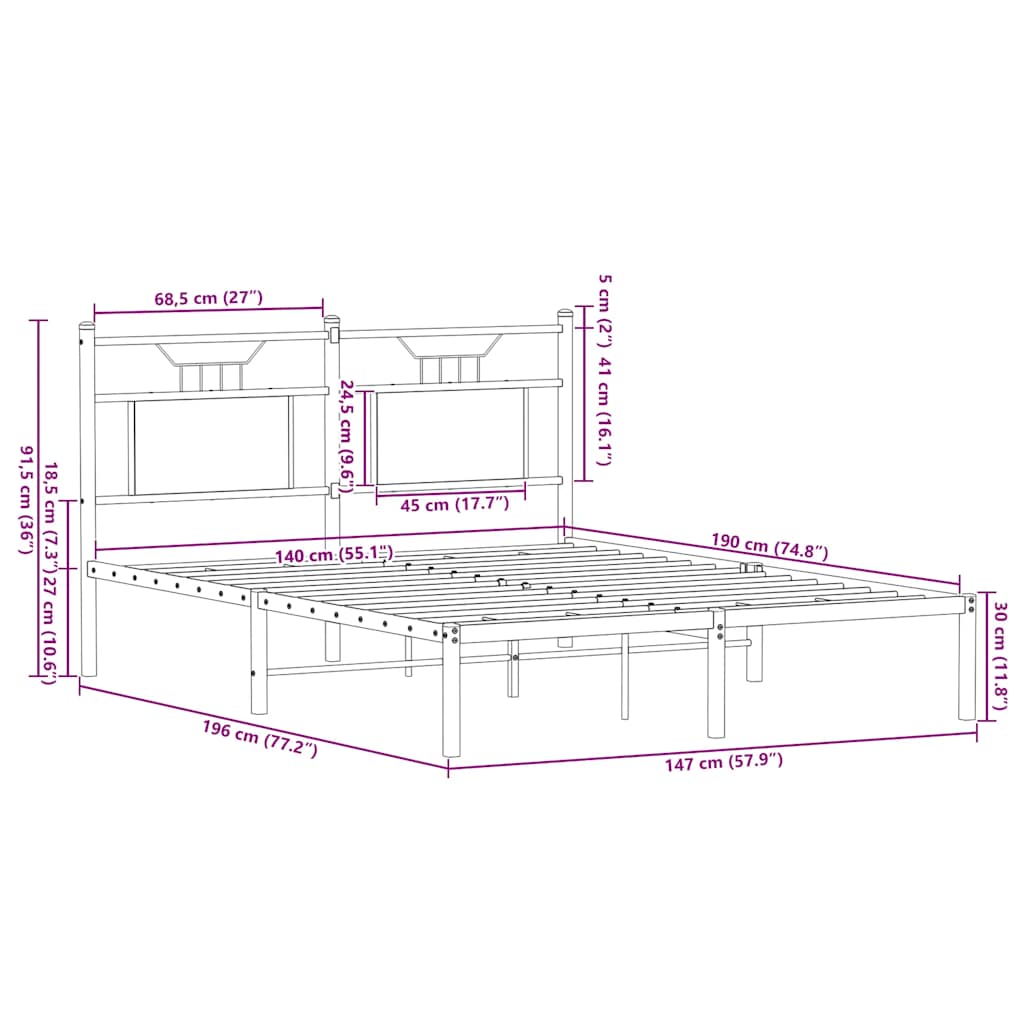 vidaXL Bed Frame without Mattress Sonoma Oak 140x190 cm Engineered Wood