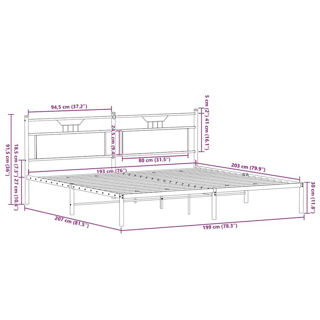 vidaXL Bed Frame without Mattress Sonoma Oak 193x201 cm Engineered Wood