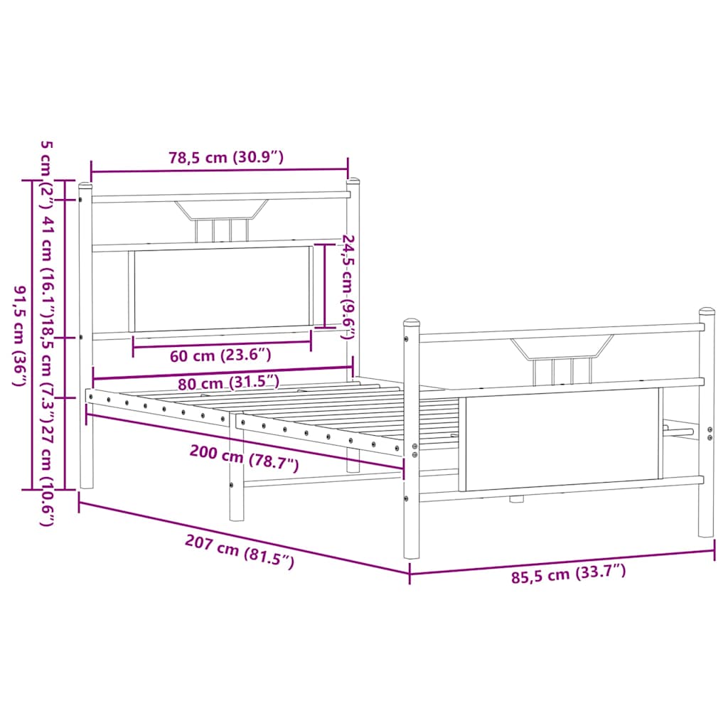 vidaXL Bed Frame without Mattress Sonoma Oak 80x200 cm Engineered Wood