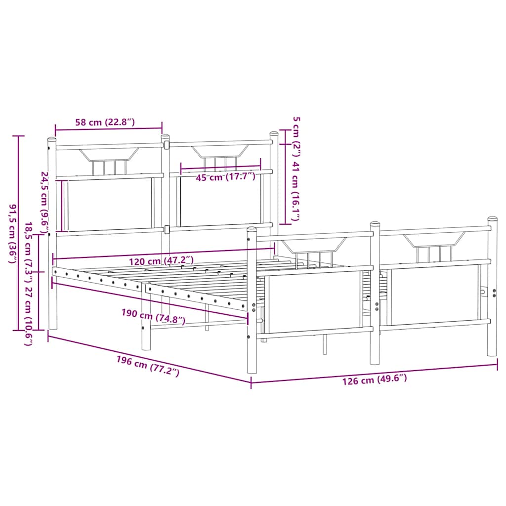 vidaXL Bed Frame without Mattress Sonoma Oak 120x190 cm Small Double Engineered Wood