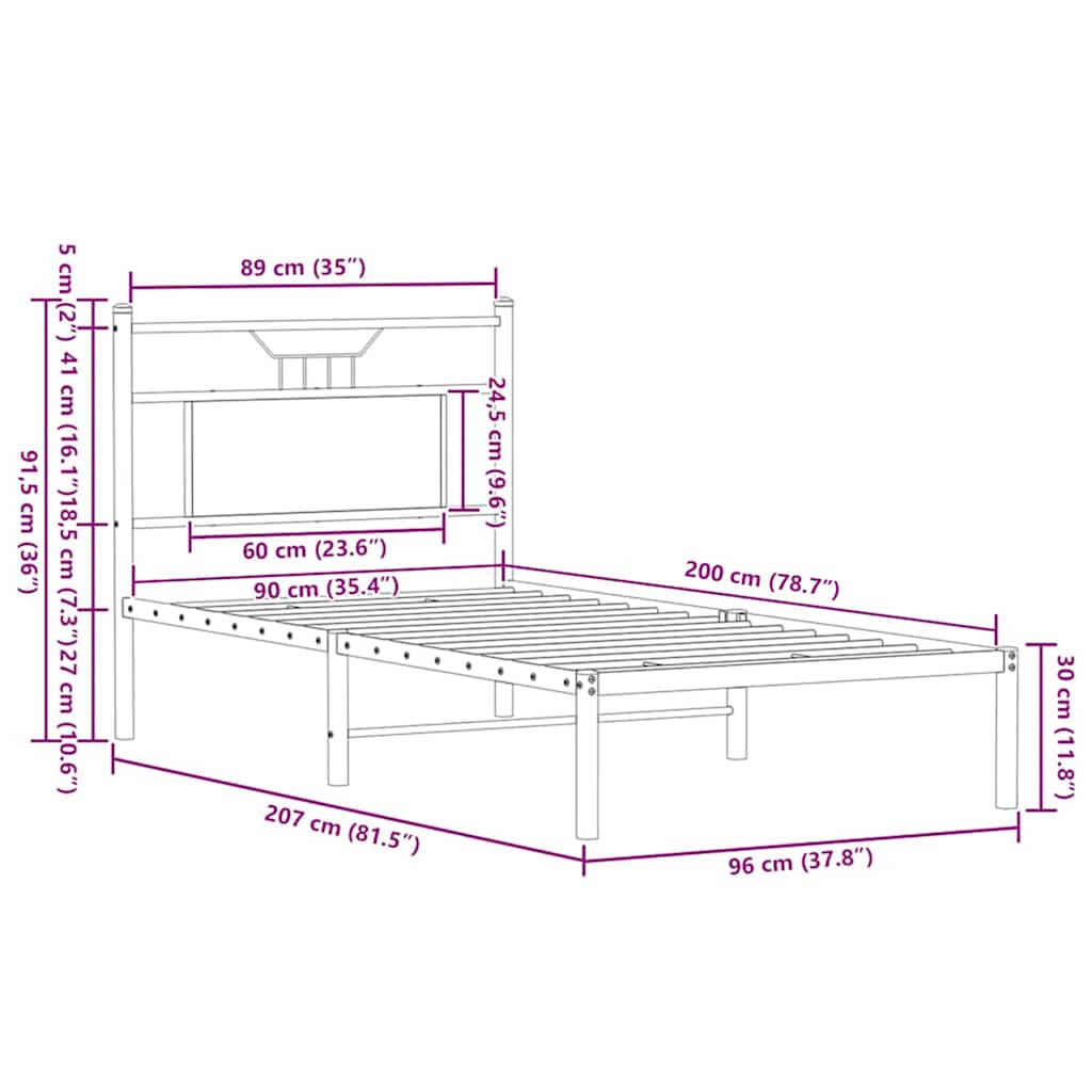 vidaXL Bed Frame without Mattress Brown Oak 90x200 cm Engineered Wood