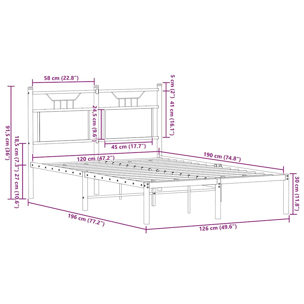 vidaXL Bed Frame without Mattress Brown Oak 120x190 cm Small Double Engineered Wood