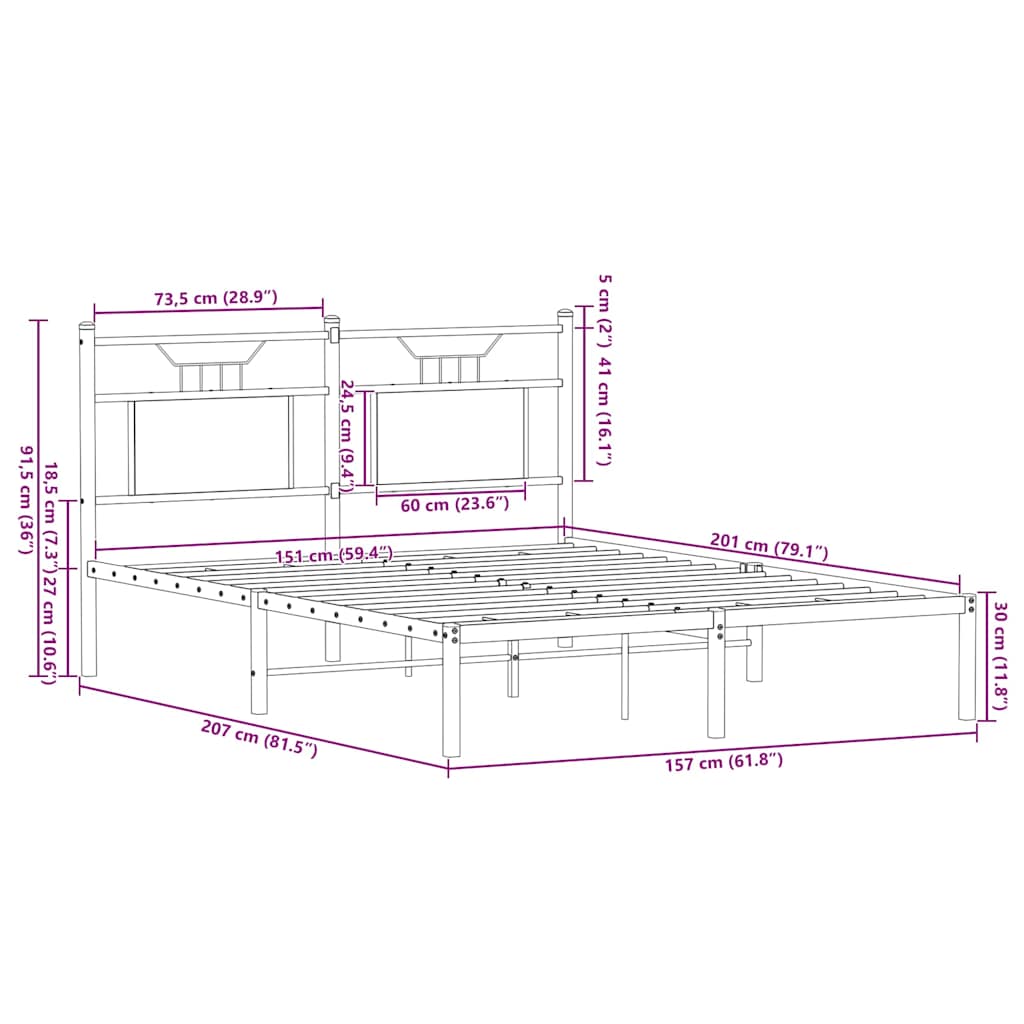 vidaXL Bed Frame without Mattress Brown Oak 150x200 cm King Size Engineered Wood