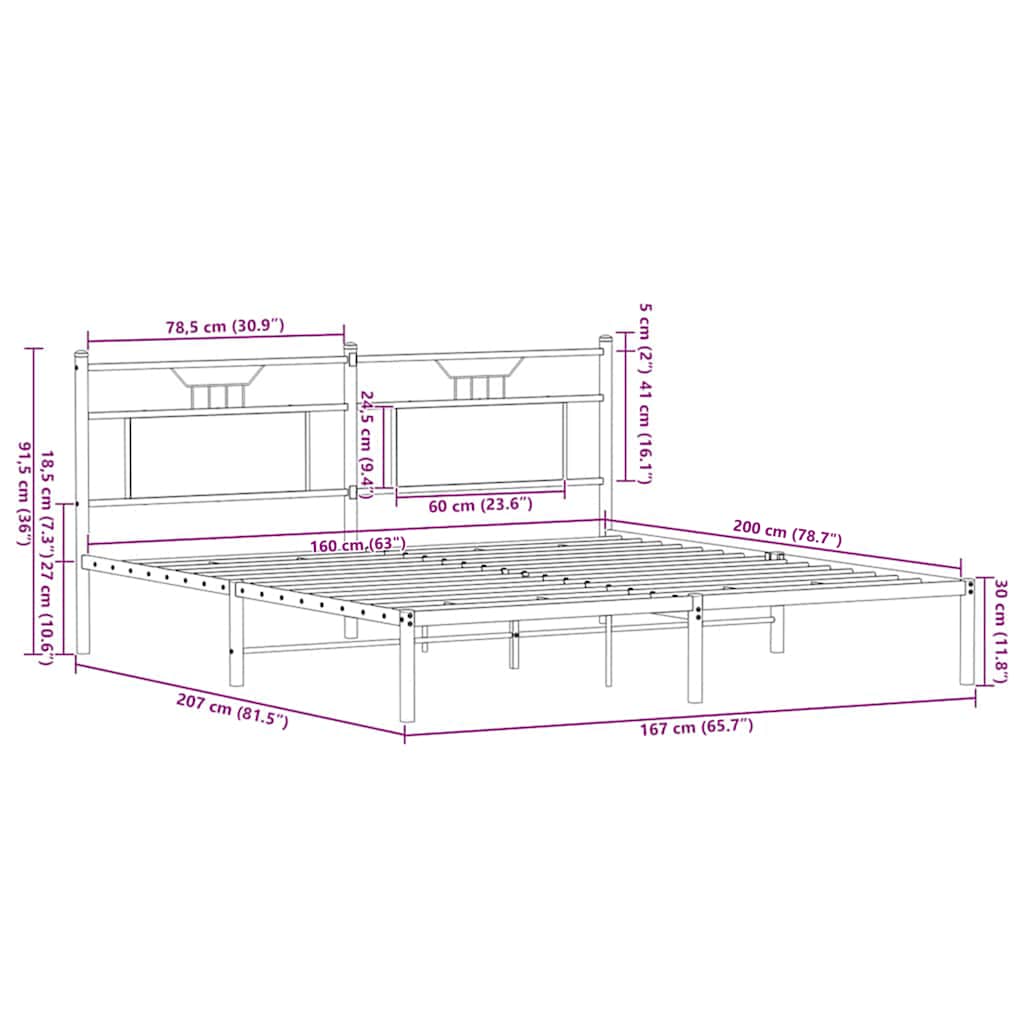 vidaXL Bed Frame without Mattress Brown Oak 160x200 cm Engineered Wood