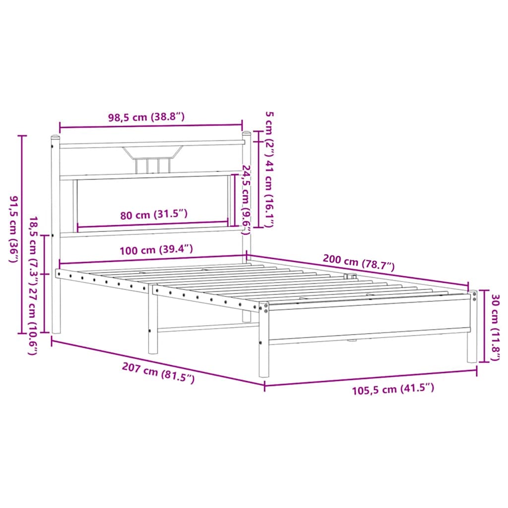 vidaXL Bed Frame without Mattress Smoked Oak 100x200cm Engineered Wood