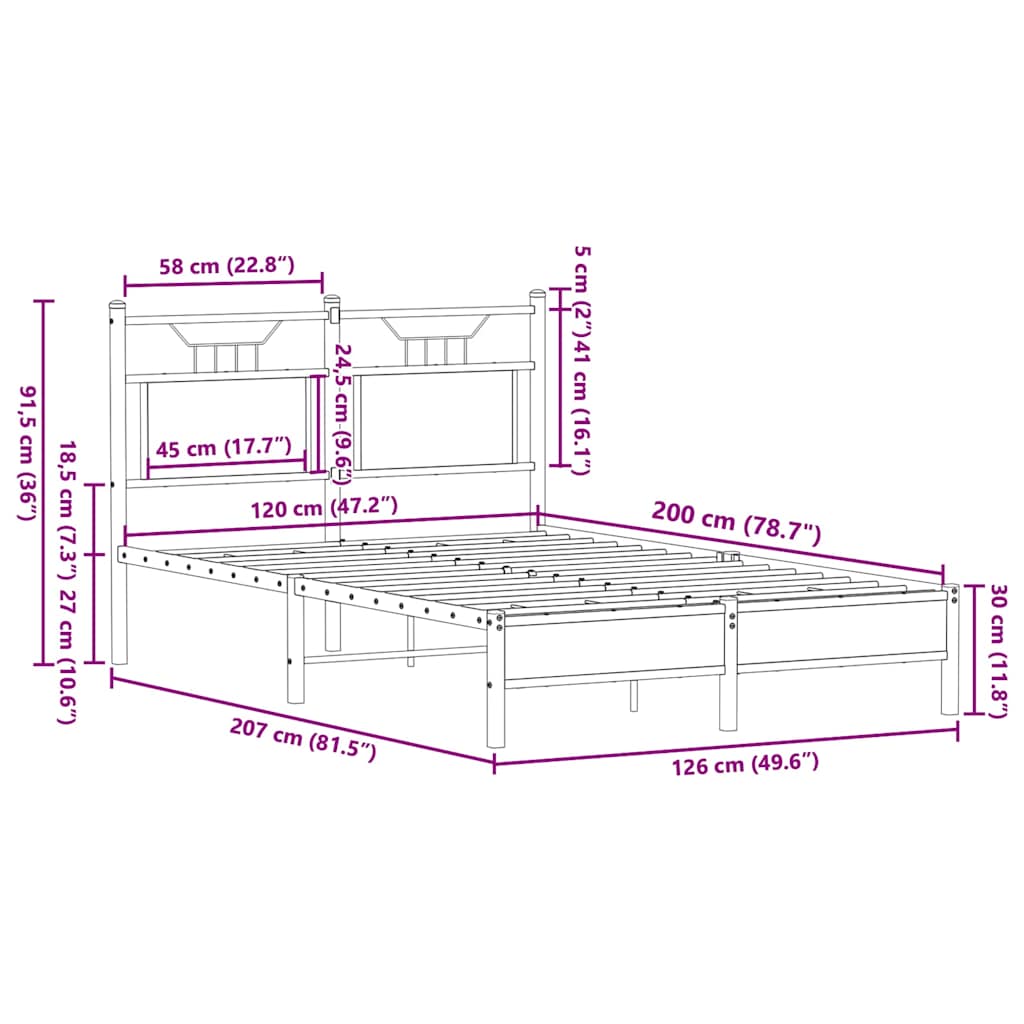 vidaXL Bed Frame without Mattress Smoked Oak 120x200 cm Engineered Wood