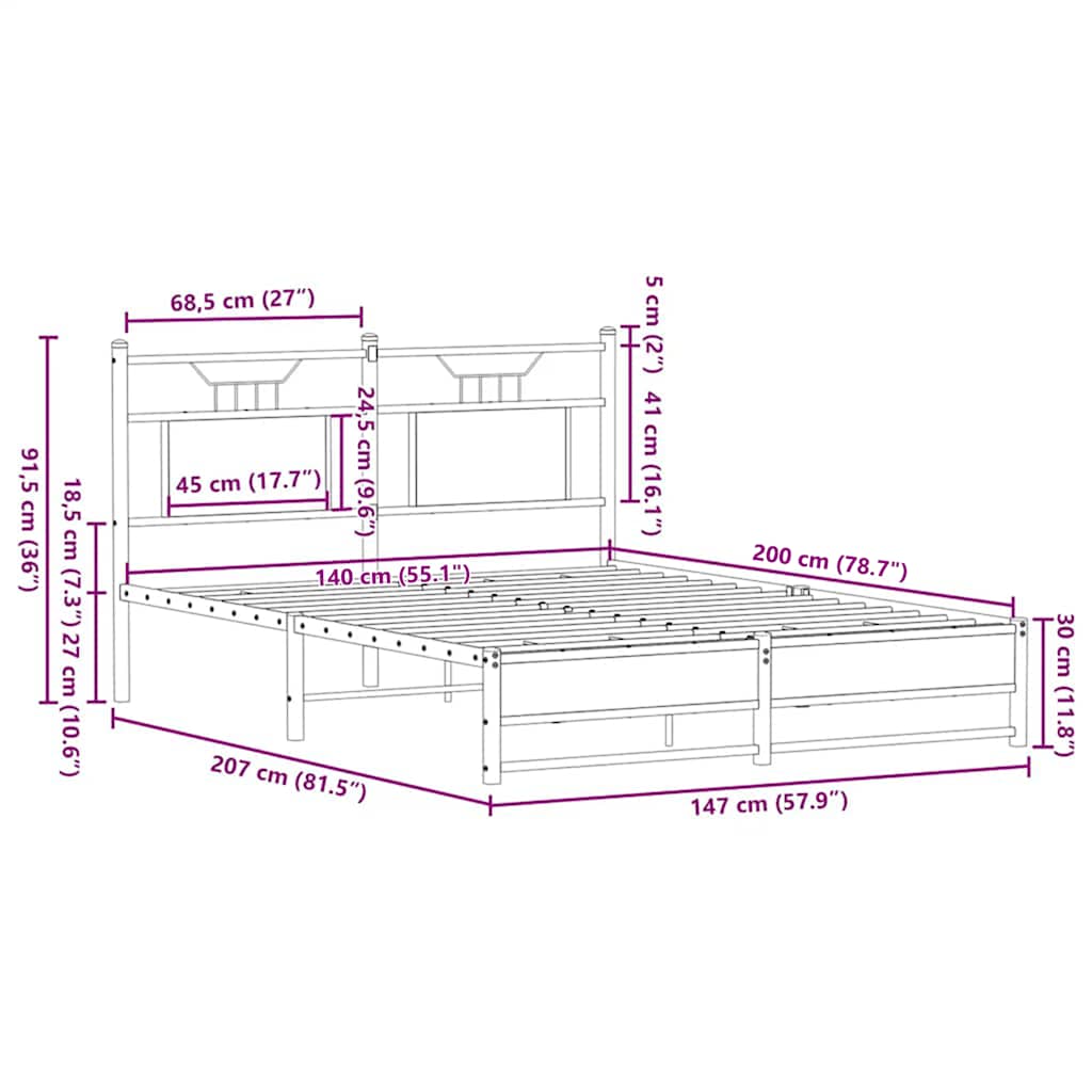 vidaXL Bed Frame without Mattress Smoked Oak 140x200cm Engineered Wood