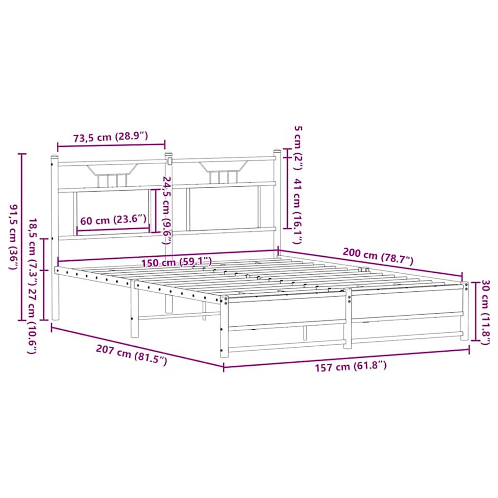 vidaXL Bed Frame without Mattress Smoked Oak 150x200 cm King Size Engineered Wood