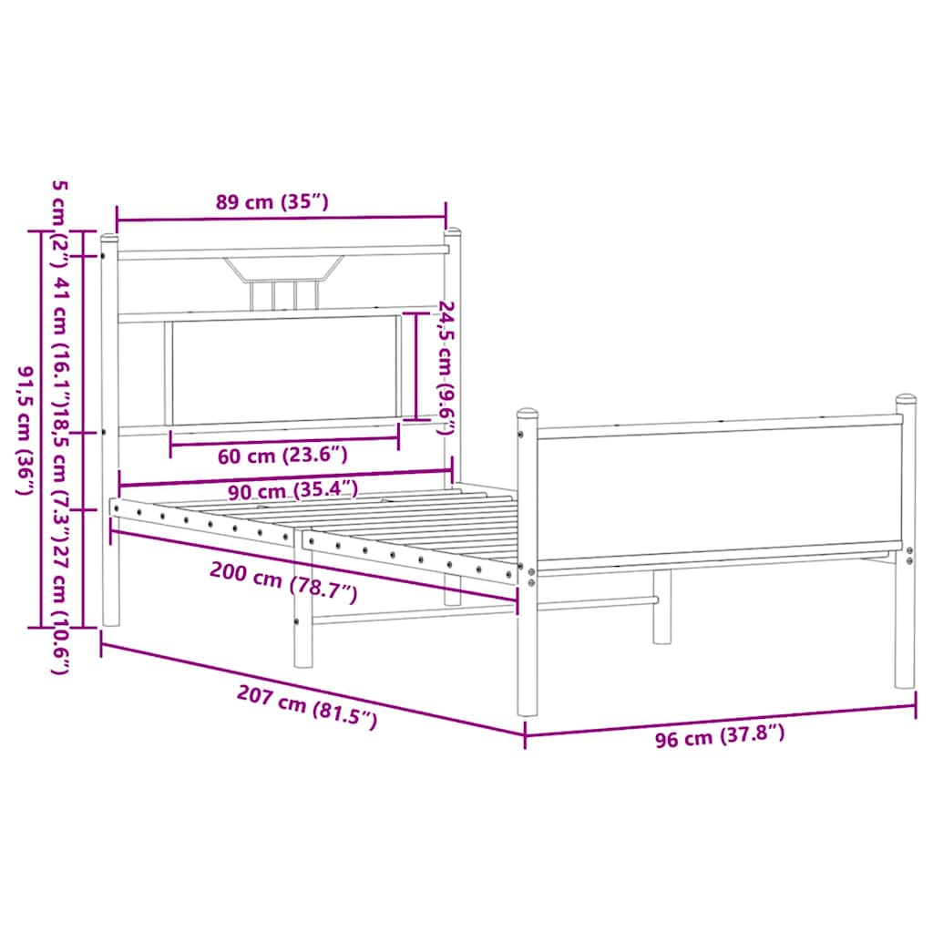 vidaXL Bed Frame without Mattress Smoked Oak 90x200 cm Engineered Wood