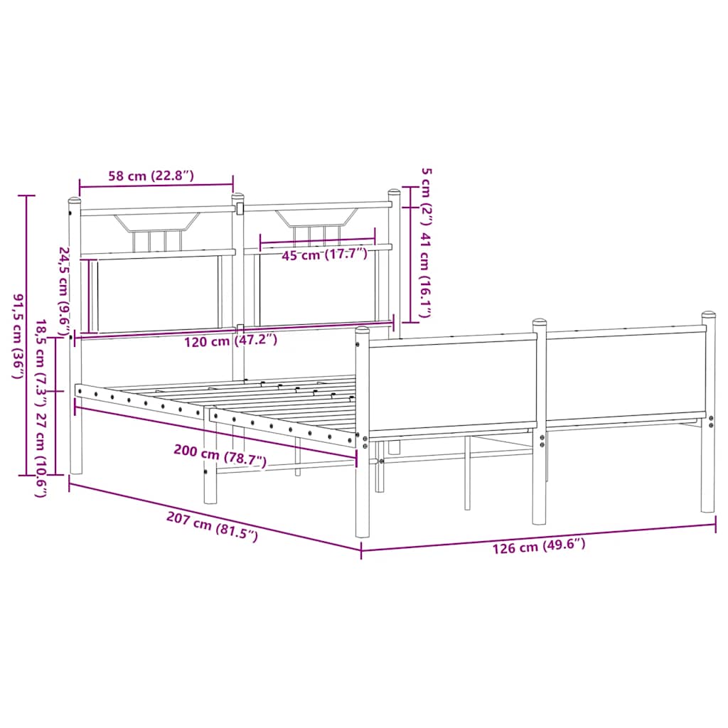 vidaXL Bed Frame without Mattress Smoked Oak 120x200 cm Engineered Wood