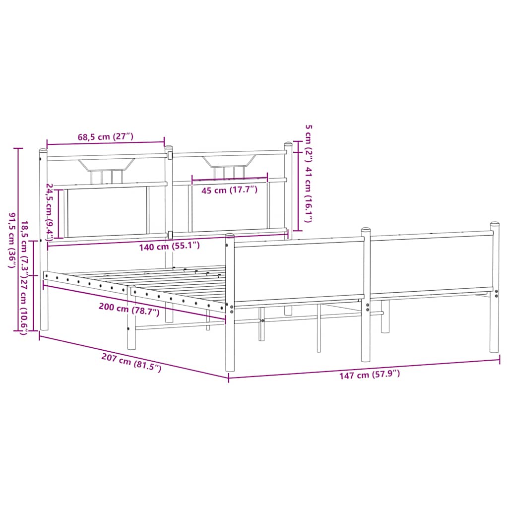 vidaXL Bed Frame without Mattress Smoked Oak 140x200 cm Engineered Wood
