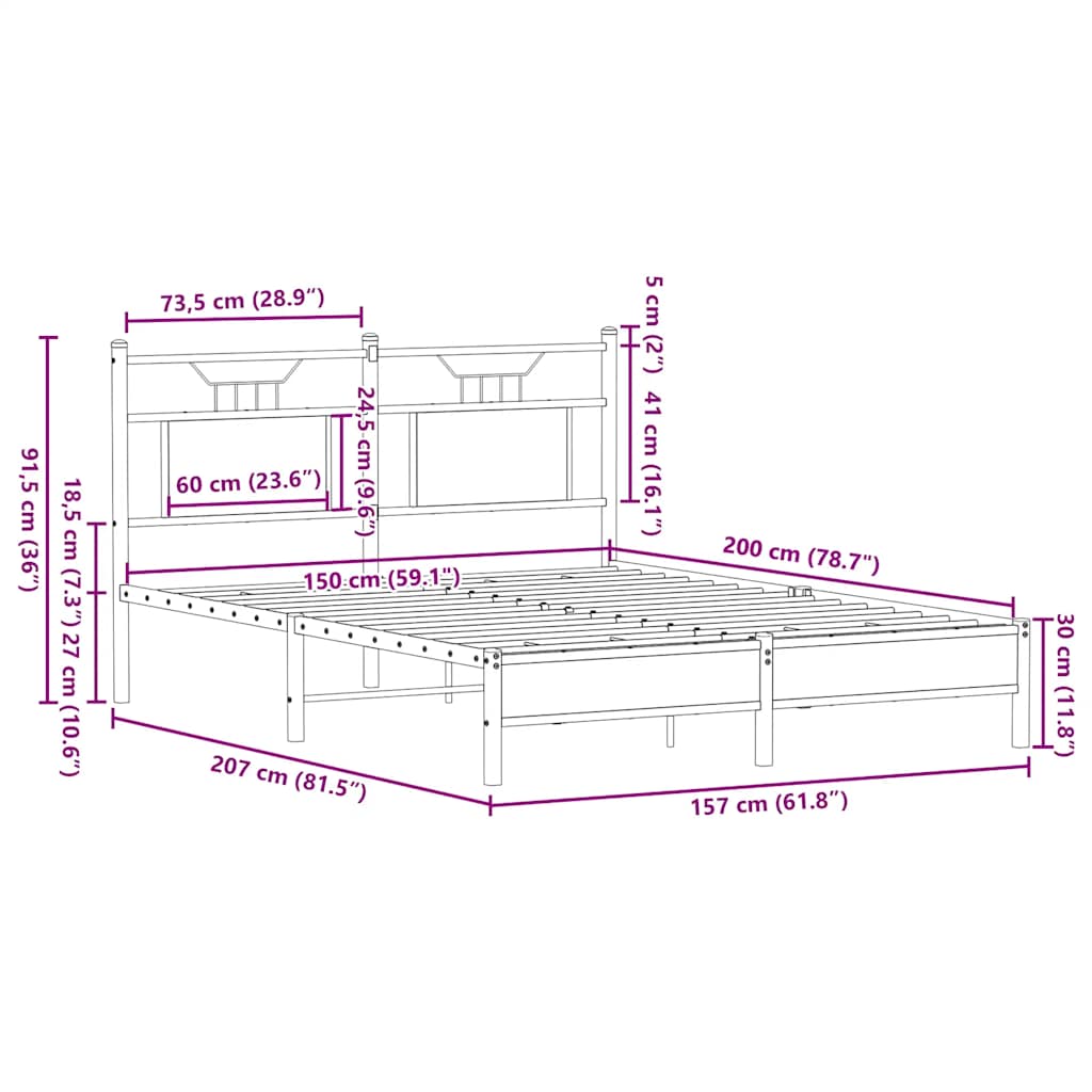 vidaXL Bed Frame without Mattress Sonoma Oak 150x200 cm King Size Engineered Wood