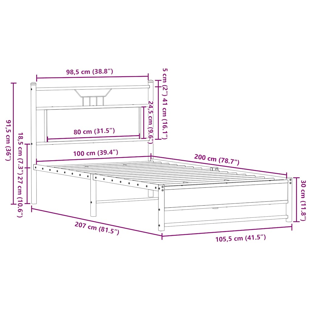 vidaXL Bed Frame without Mattress Sonoma Oak 100x200 cm Engineered Wood