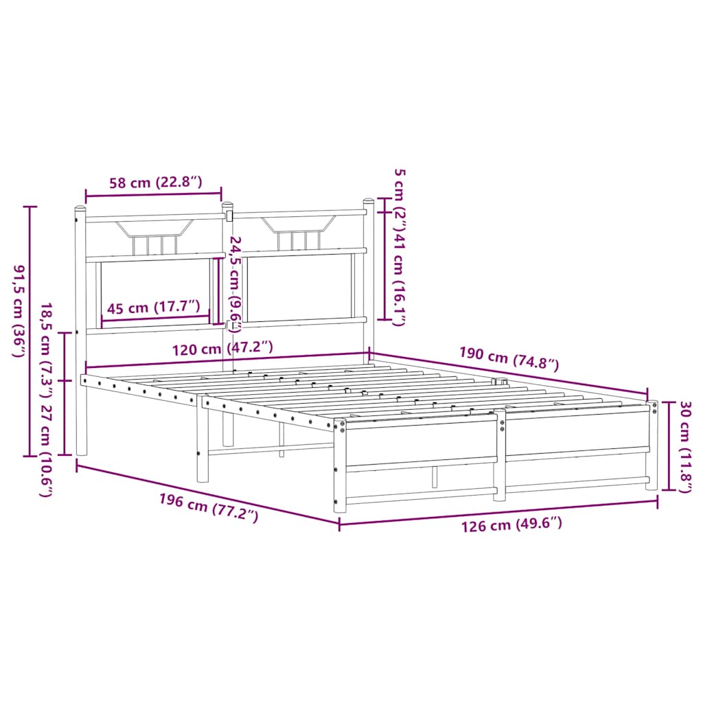 vidaXL Bed Frame without Mattress Sonoma Oak 120x190 cm Engineered Wood