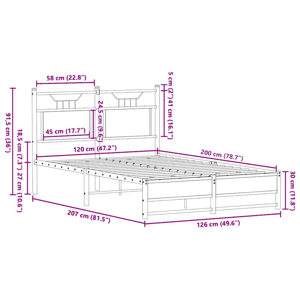 vidaXL Bed Frame without Mattress Sonoma Oak 120x200 cm Engineered Wood