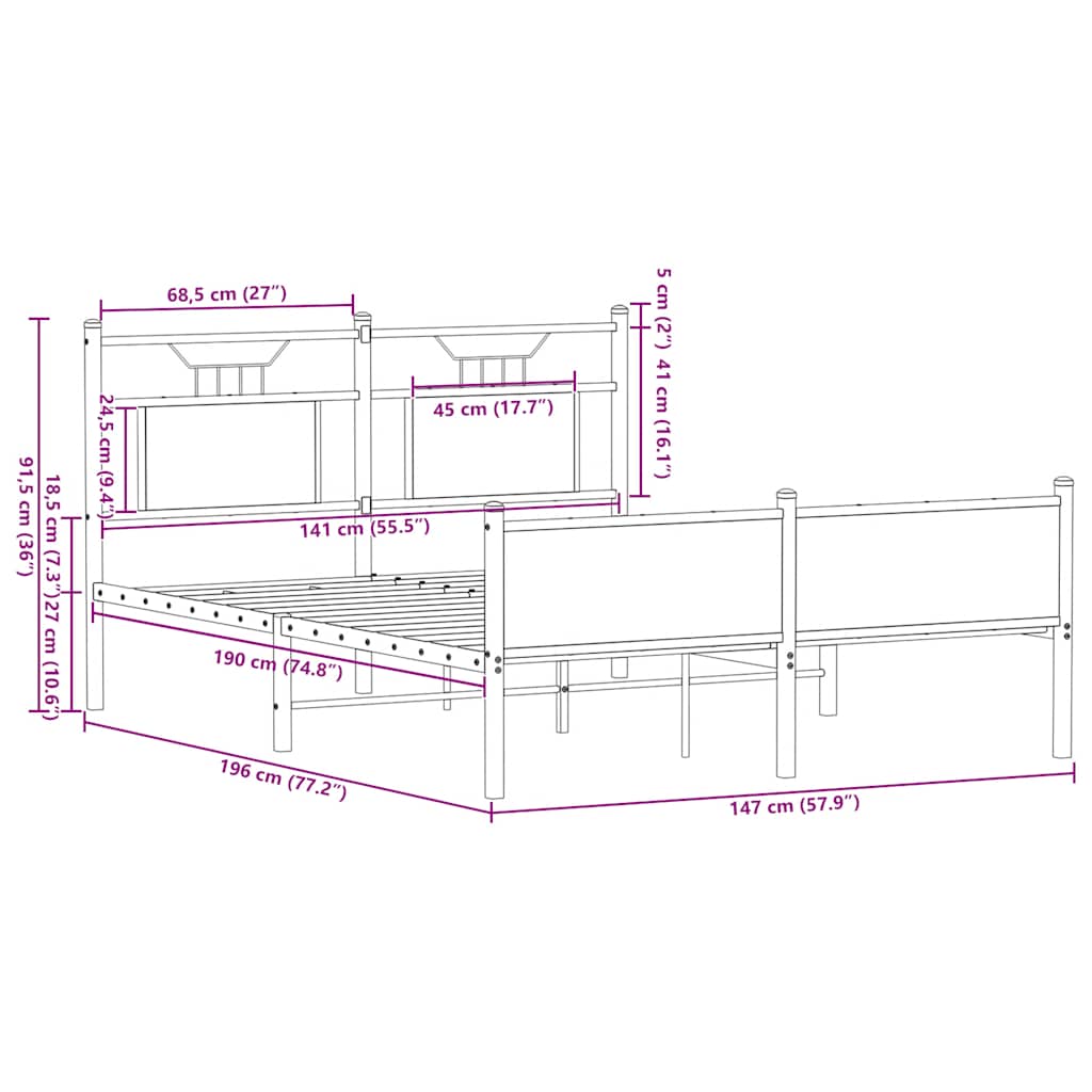 vidaXL Bed Frame without Mattress Sonoma Oak 140x190 cm Engineered Wood