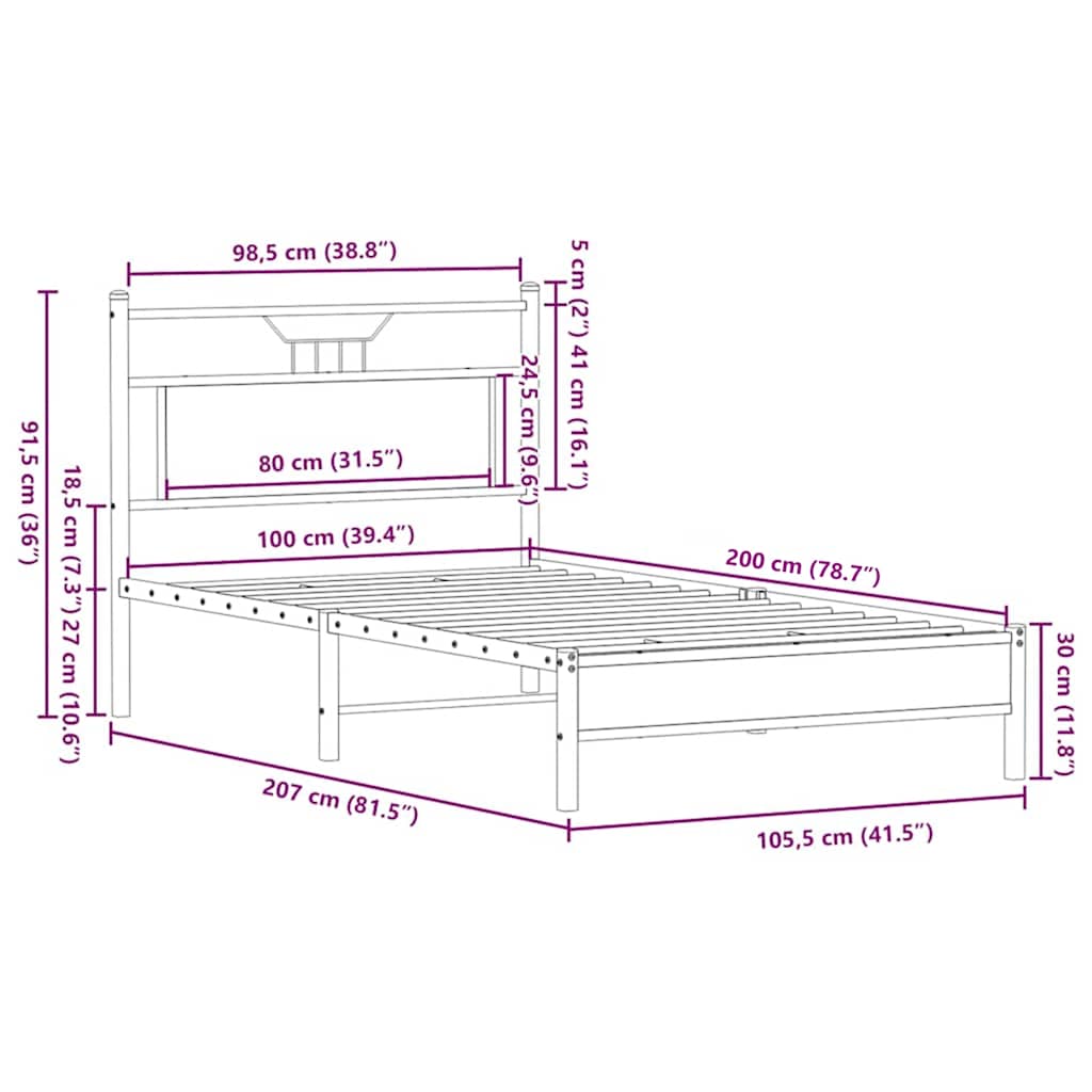 vidaXL Bed Frame without Mattress Brown Oak 100x200 cm Engineered Wood