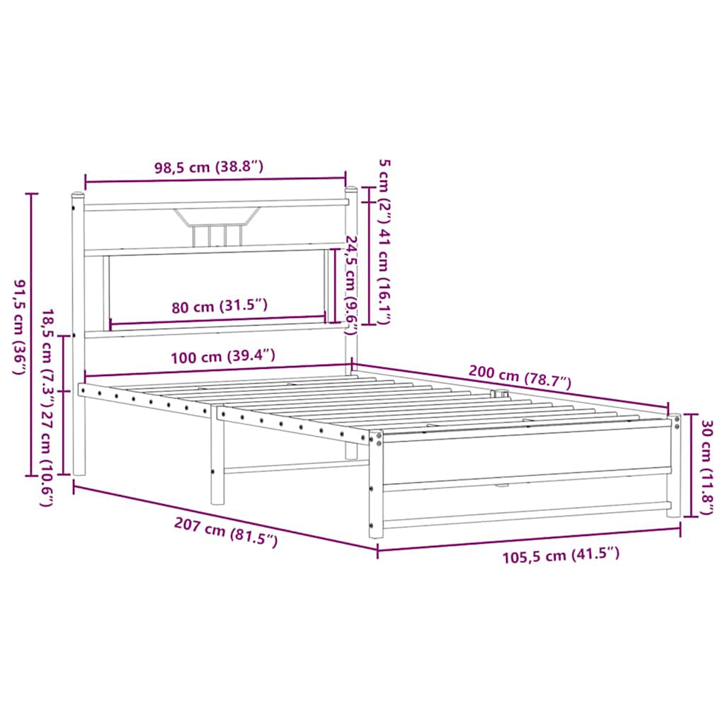 vidaXL Bed Frame without Mattress Brown Oak 100x200 cm Engineered Wood