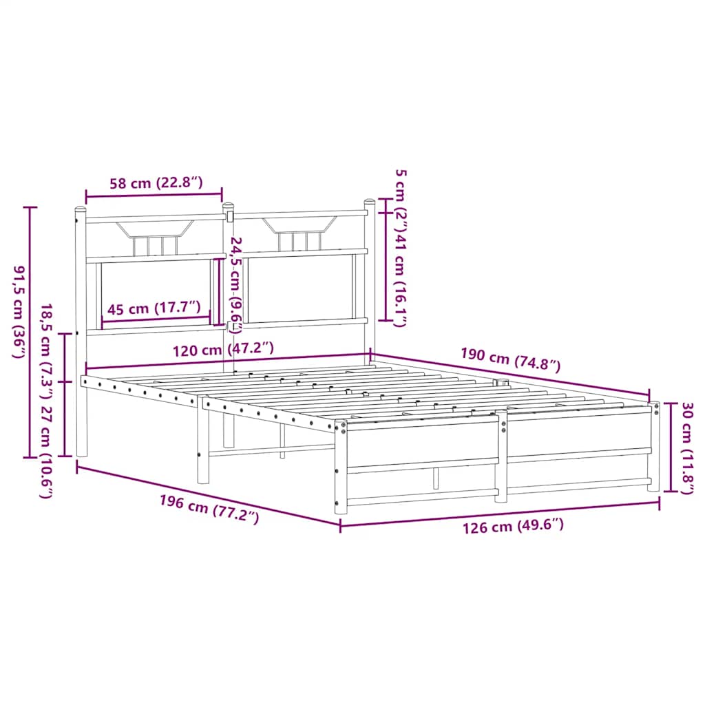 vidaXL Bed Frame without Mattress Brown Oak 120x190 cm Small Double Engineered Wood