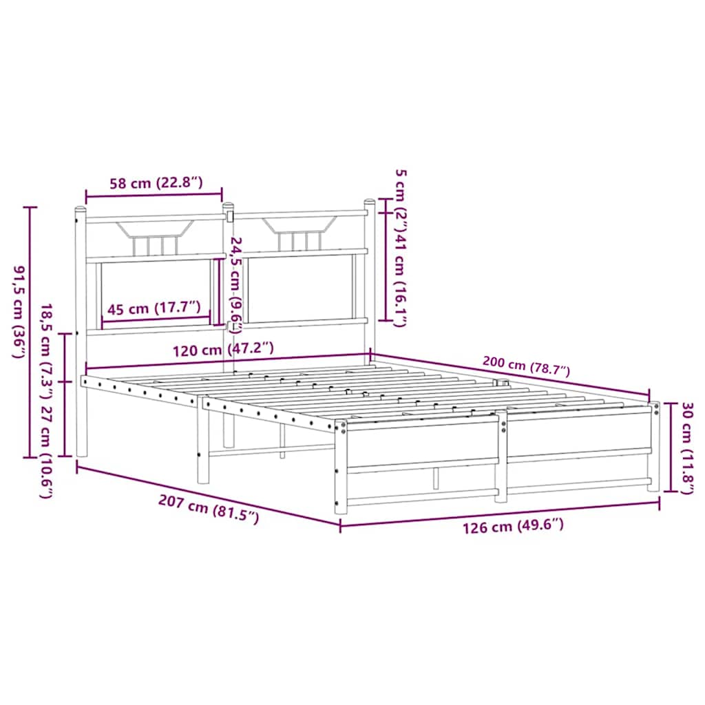 vidaXL Bed Frame without Mattress Brown Oak 120x200 cm Engineered Wood