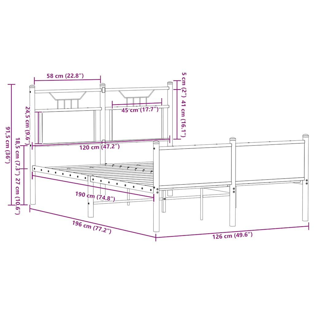vidaXL Bed Frame without Mattress Brown Oak 120x190 cm Small Double Engineered Wood