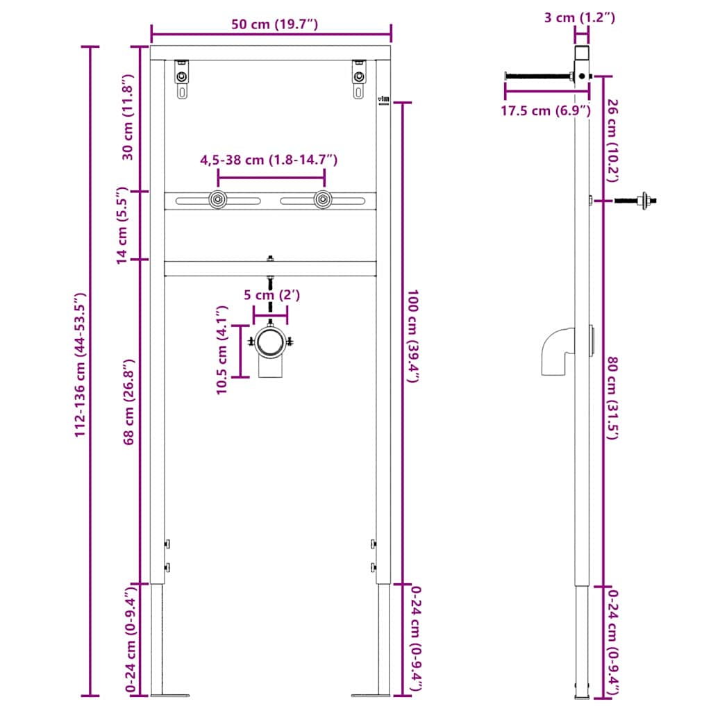 vidaXL Bathroom Wall Support Height Adjustable Blue 50 x 3 x 112 cm