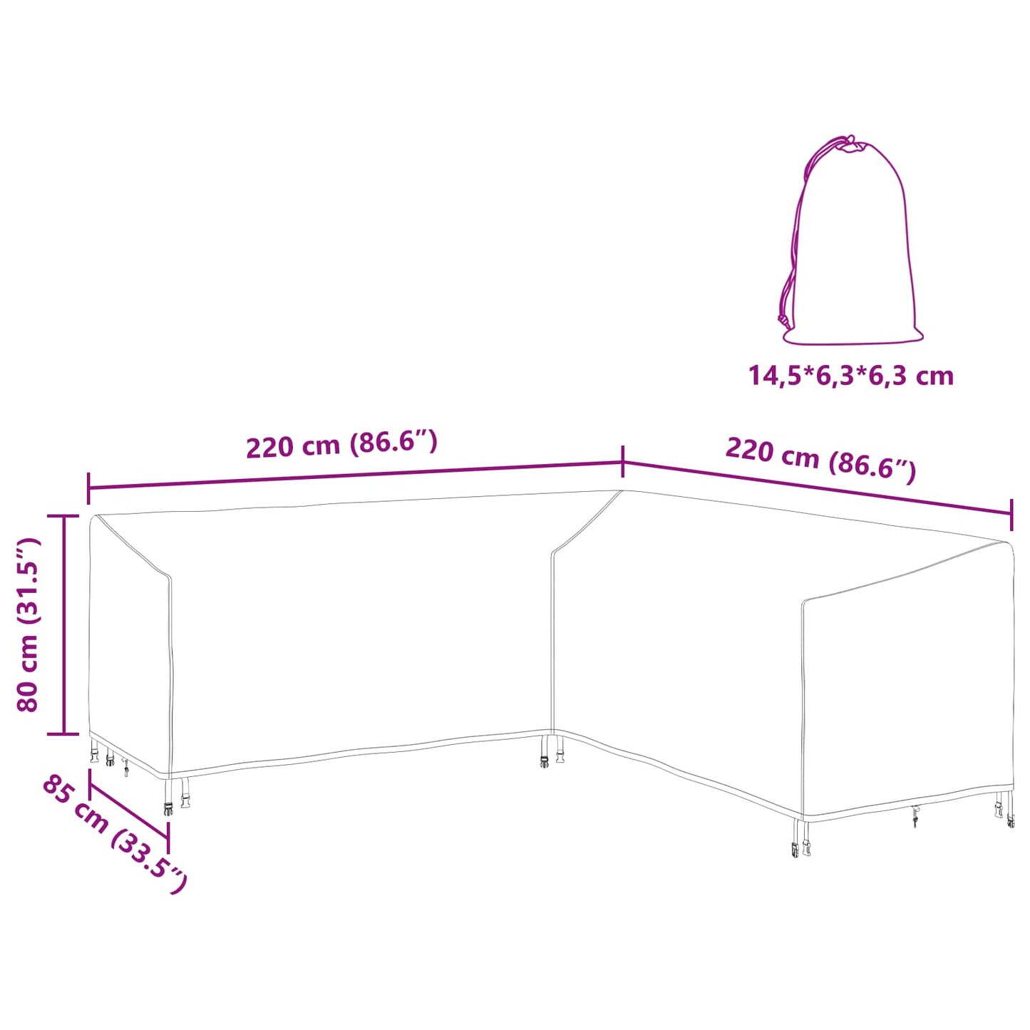 vidaXL Furniture Cover Black 220 x 220 x 80 cm 600D Oxford Fbric