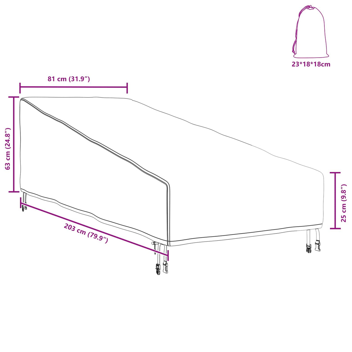 vidaXL Outdoor Furniture Cover 203 x 81 x 63 cm 210D Oxford Fbric