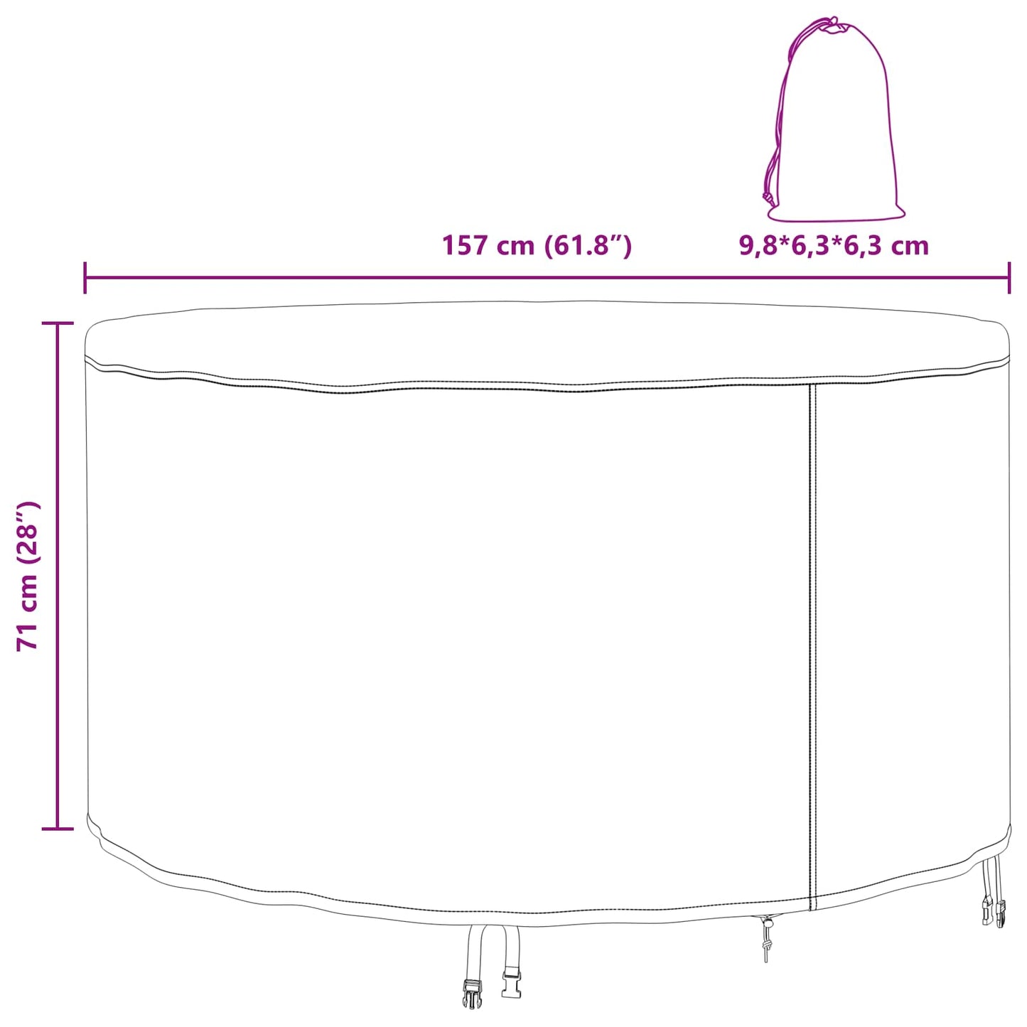 vidaXL Furniture Cover 157 x 157 x 71 cm 210D Oxford Fbric Round Black