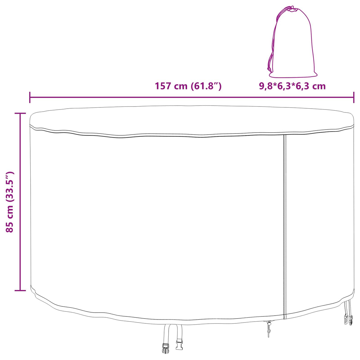 vidaXL Furniture Cover 157 x 157 x 85 cm 210D Oxford Fbric Round Black