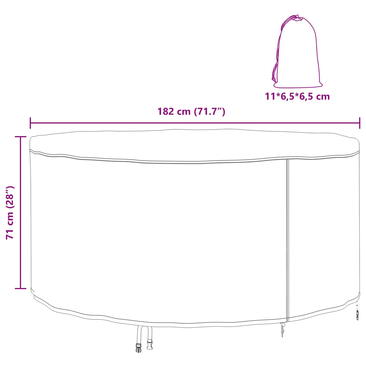 vidaXL Furniture Cover 182 x 182 x 71 cm 210D Oxford Fbric Round Black