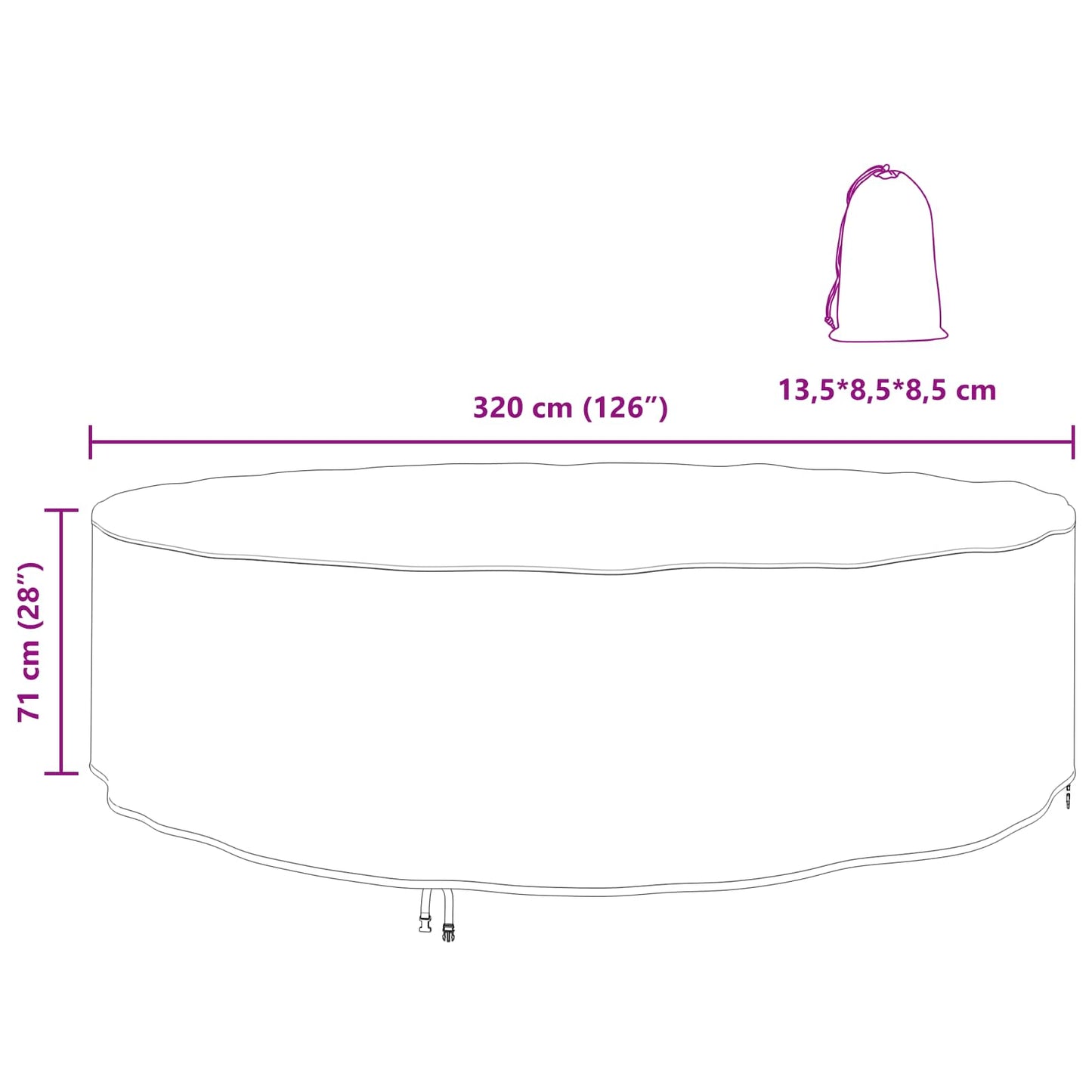 vidaXL Furniture Cover 320 x 320 x 71 cm 420D Oxford Fbric Round Black